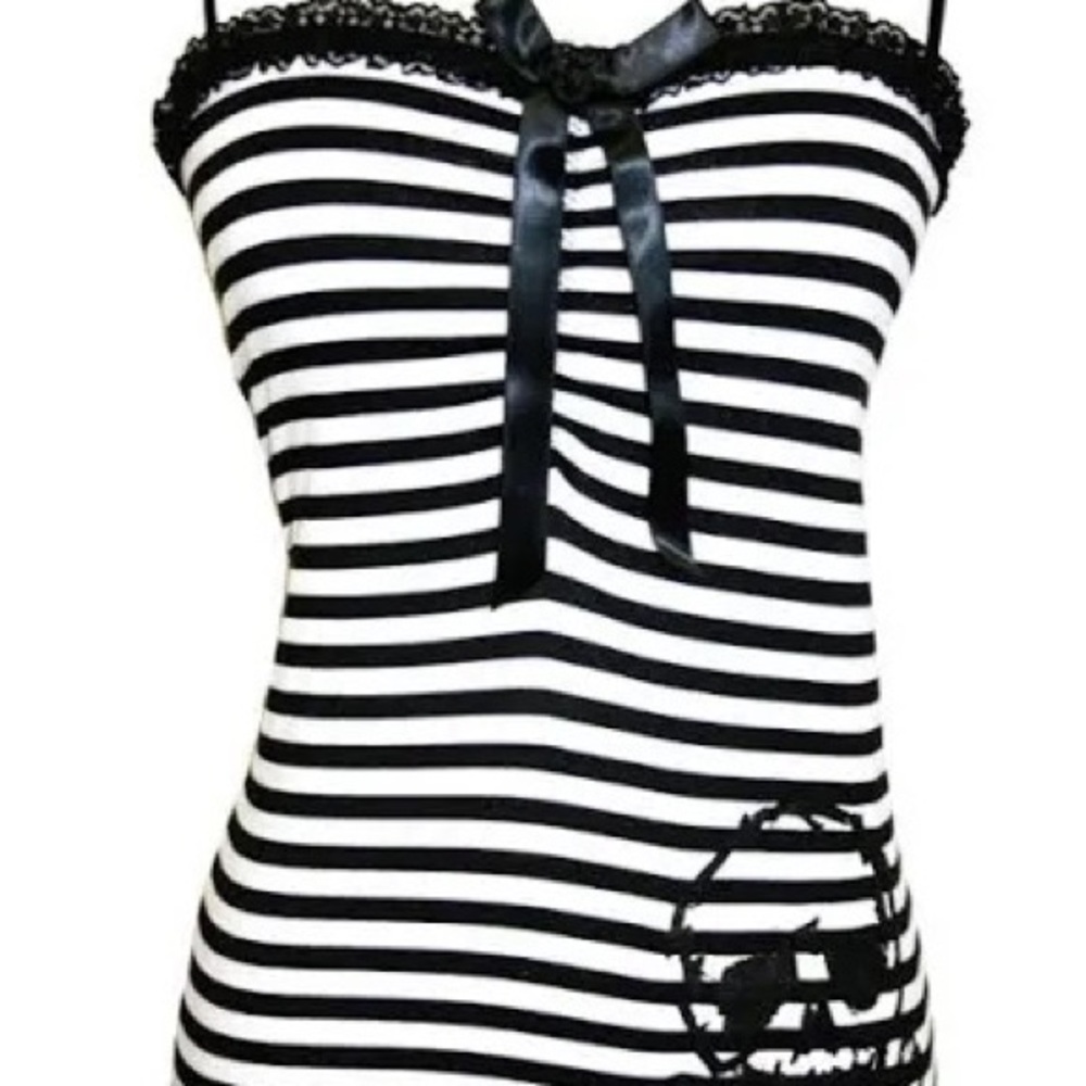 Jessica Louise y2K Scene Queen Avril Lavigne Striped Skull Tank sz XL